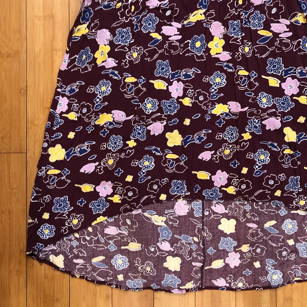 Modcloth Floral Print Flowy Chiffon Hi Low Yellow Plum Purple Maxi Dress size XL - Picture 10 of 16